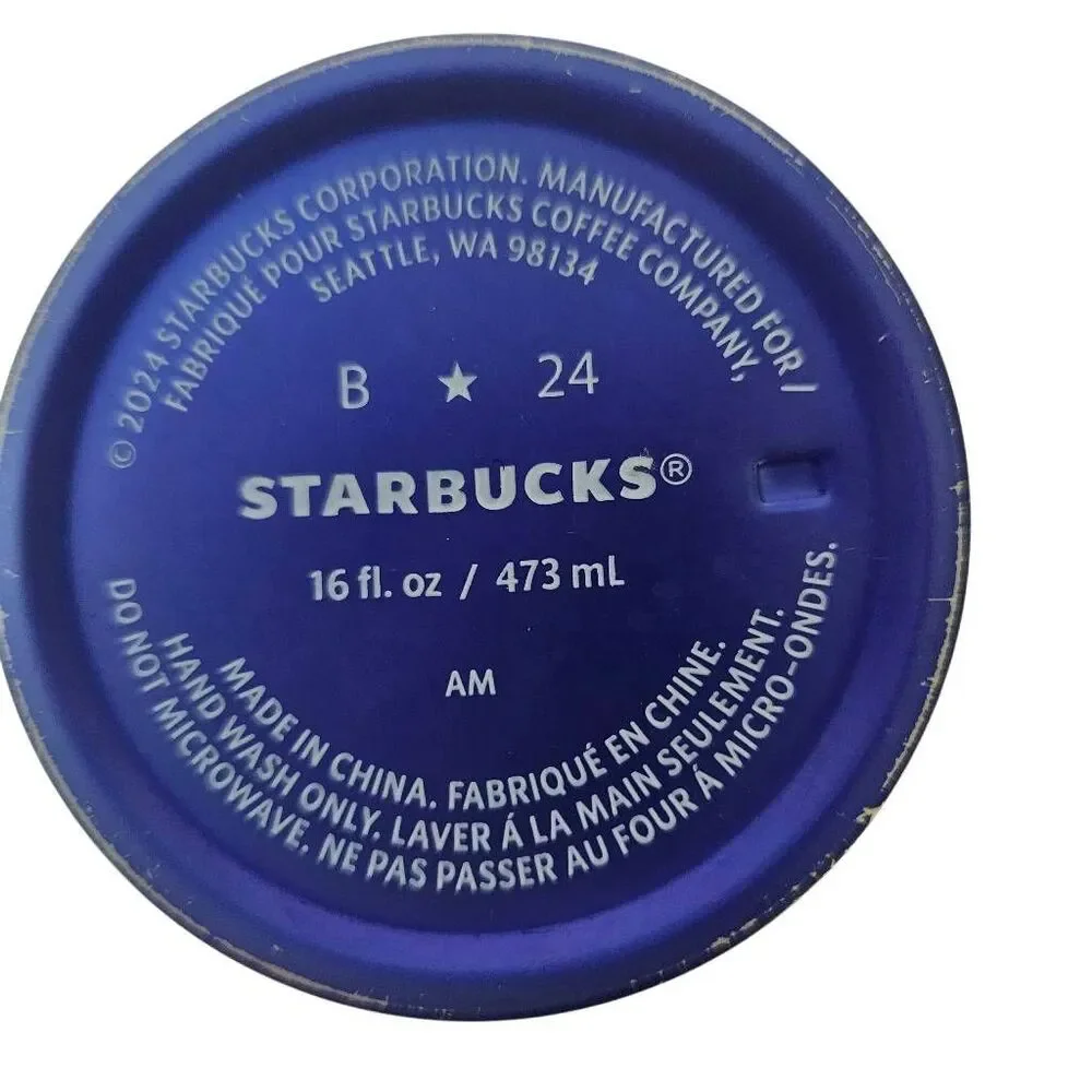Starbucks stainless steel tumbler, rubber logo band. 16oz.